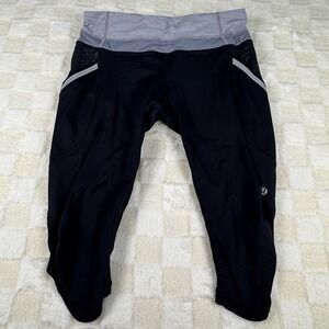 LULULEMON Womens Black Ruched Capri‎ Cropped Leggings Size 8
